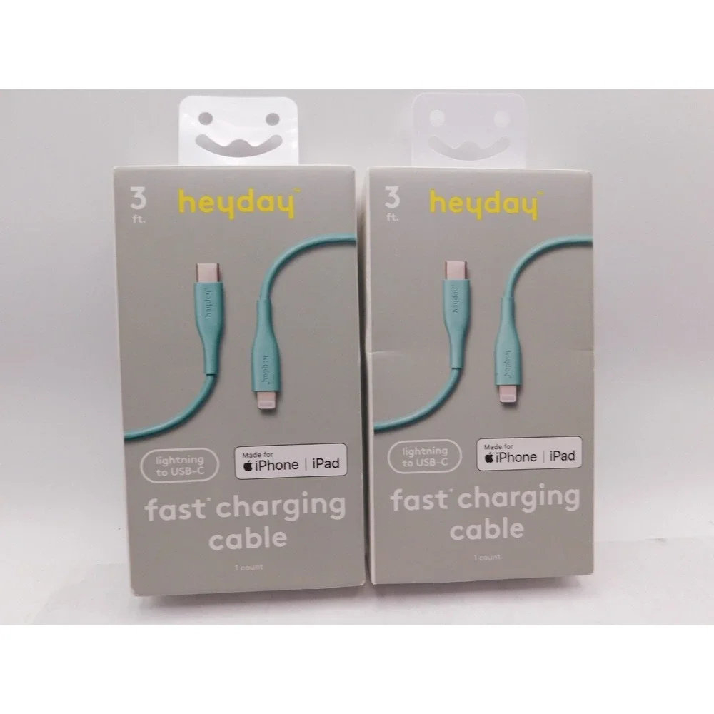 Heyday 3ft Ltng to USB-C Fast Charging Cable Aqua Lot of 2
